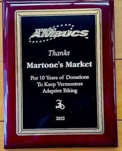 Vermont AMBUCS thank-you plaque presented to Martone's Market