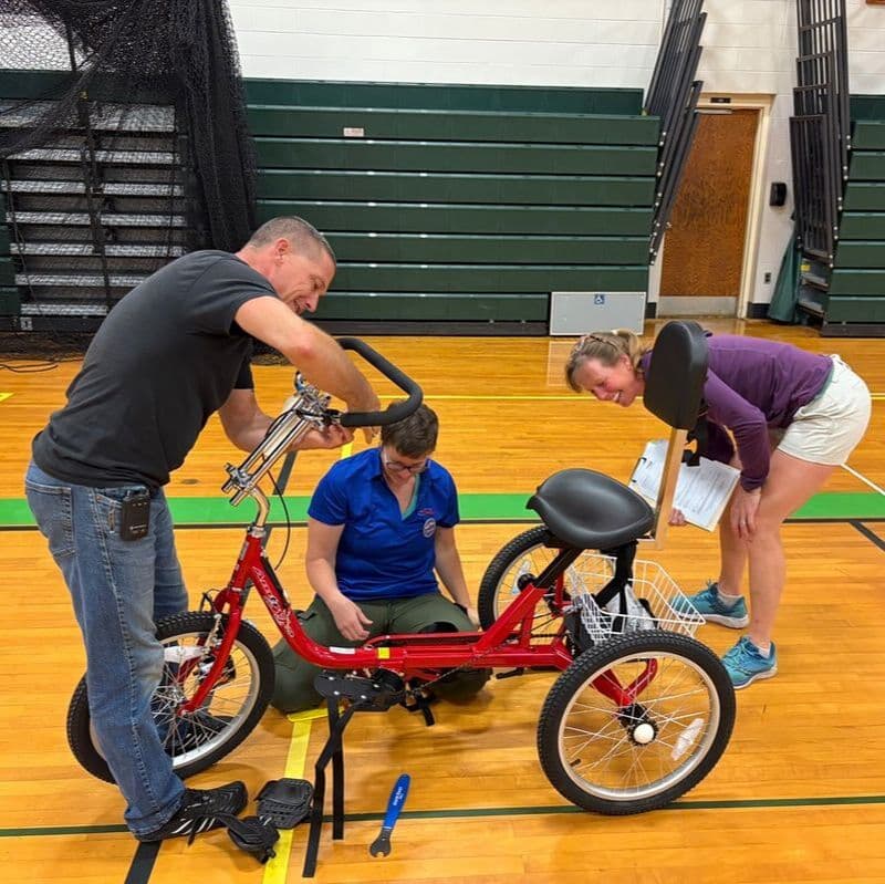 AmTryke rider at a Vermont AMBUCS mini-fitting event